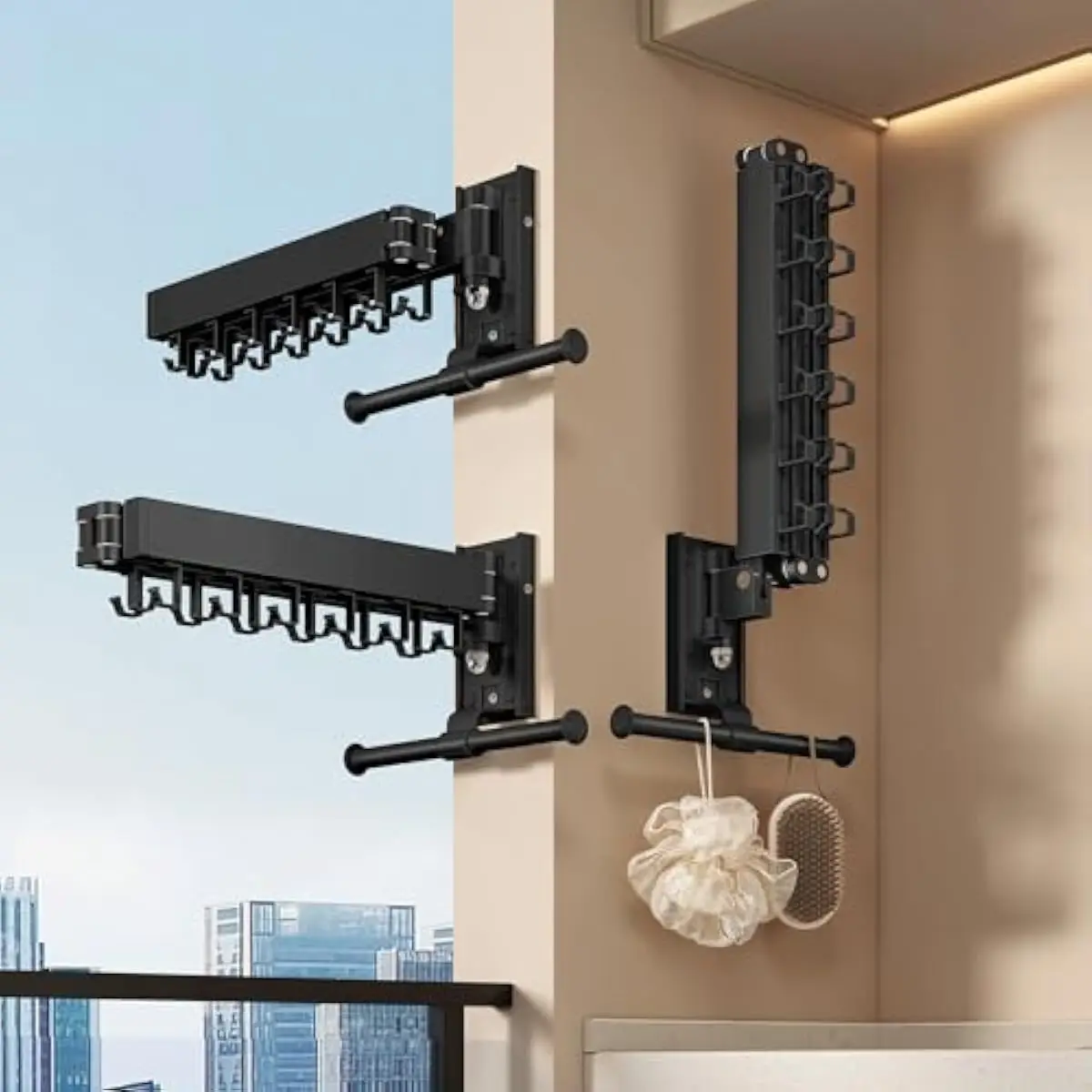 Wall-Mounted Aluminum Drying Rack with Triple-Fold Mechanism Left Right Up Expansion Lightweight Portable Space-Efficient Laundr