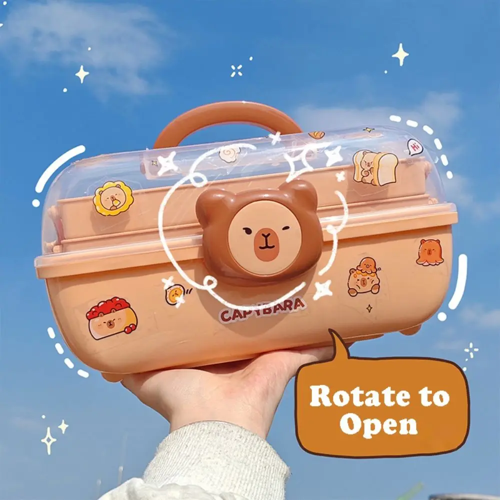 

Cute Capybara Storage Box Large Capacity Foldable Nail Art Box 3 Layers Cartoon Jewelry Case Household