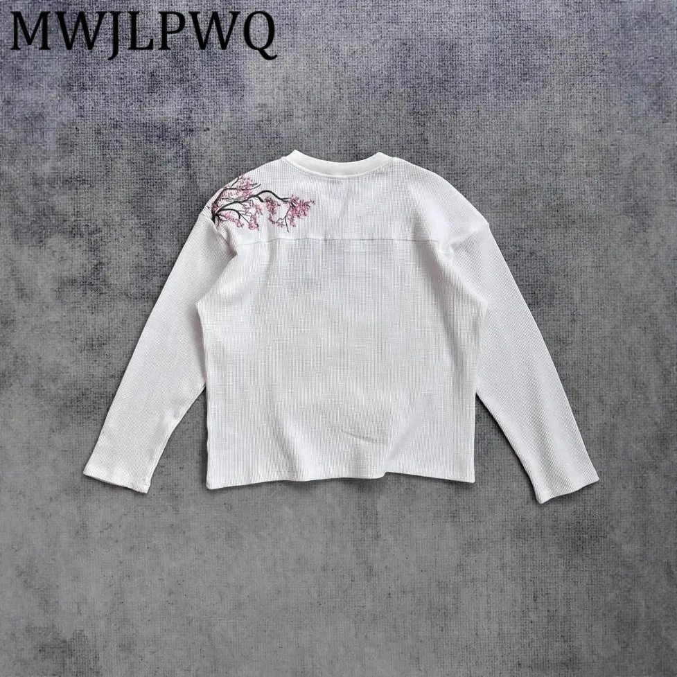 

MWJLPWQ Мужская футболка с вышивкой Niched Design High Street Свободная повседневная белая мужская осенняя футболка с круглым вырезом и длинными рукавами Tide 12552