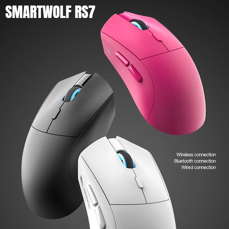 SMARTWOLF RS7 Wireless Mouse Suit for Large Hand Gaming Mouse 500mAH PAW 3131 89g Six-speed DPI Three-Mode Gaming Mouse