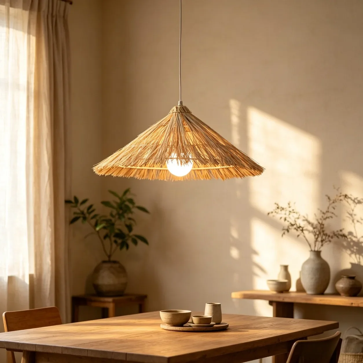 JOYINLED 50CM Beige Rattan Pendant Light E27 Vintage Handwoven Hanging Lamp Farmhouse Country Style Rustic Home Decor