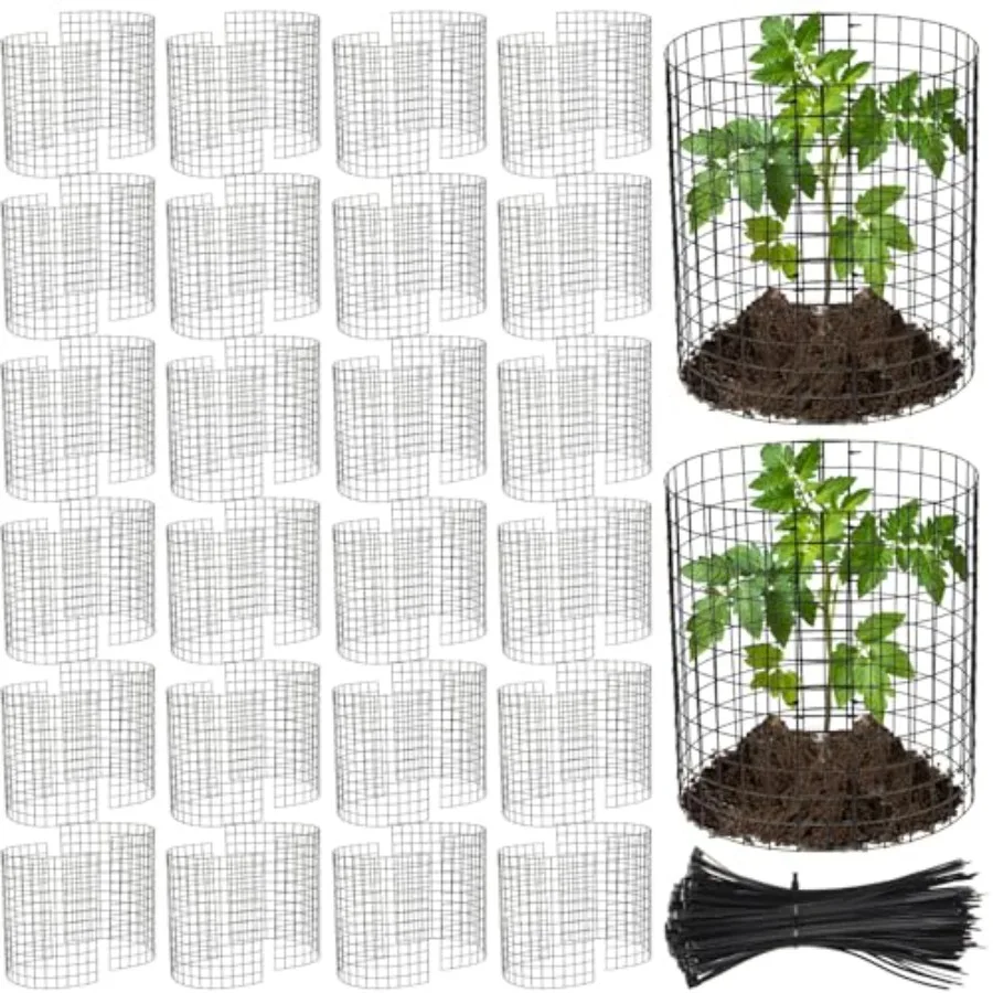

Garden use: galvanized steel wire plant protectors black 48 pieces 14'' dia x 14'' h cages with 50 stakes and 200 zip ties for