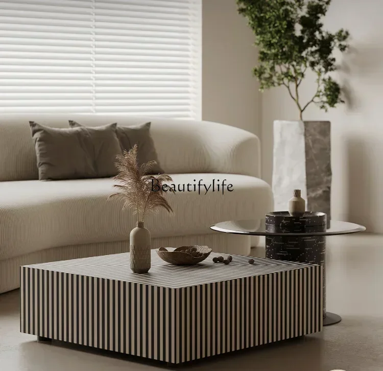 

LItalian Minimalist Coffee Table Combination Living Room Modern Minimalist High-End Striped Tea Table