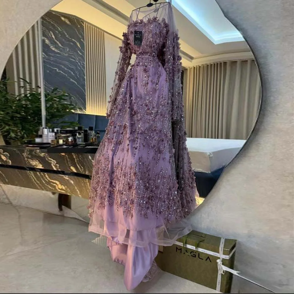 

Customized Floral Lace Evening Dress with Cap Sleeve O Neck A Line vestidos de fiesta Plus Size فساتين سهرة فخمة