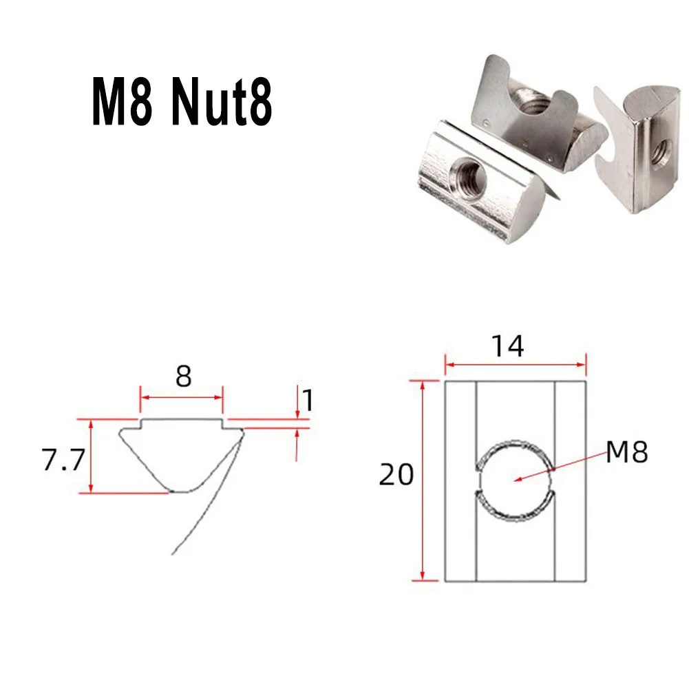 20pcs M8 Sliding Block Nut with Spring for Aluminum Extrusion Framing Compatible with 3030 4040 4545 and 8080 Profiles