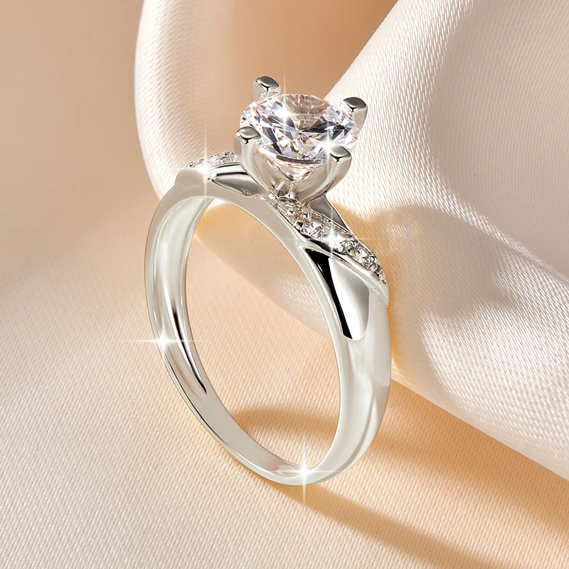 14K Vergoldeter CZ Labor-Diamant Versprechen-Ring 7mm Rundschliff Kubischer Zirkonia Hochzeits-Verlobungsringe für Frauen – Detail 15