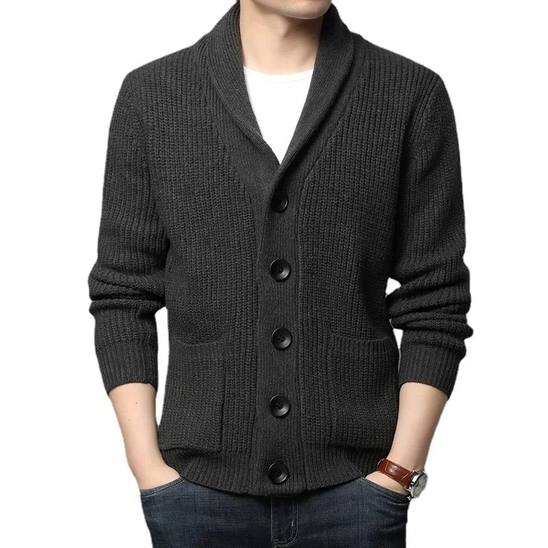 Europe and the United States new men's long sleeve sweater cardigan pocket high neck solid color sweater