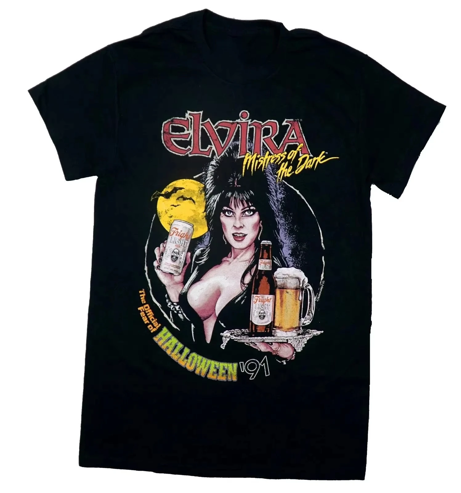 Classic 1990s Elvira Mistress of The Darkness Graphic Print T-shirt Men Women Crewneck Cotton Tees Fashion Casual Oversized Tops