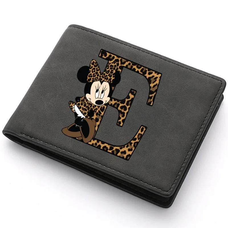 Disney Minnie Letter Men\'s Short Wallet 2024 New Trendy Soft Leather Zipper Wallets Bank Card ID Card Convenient Cash Coin Purse