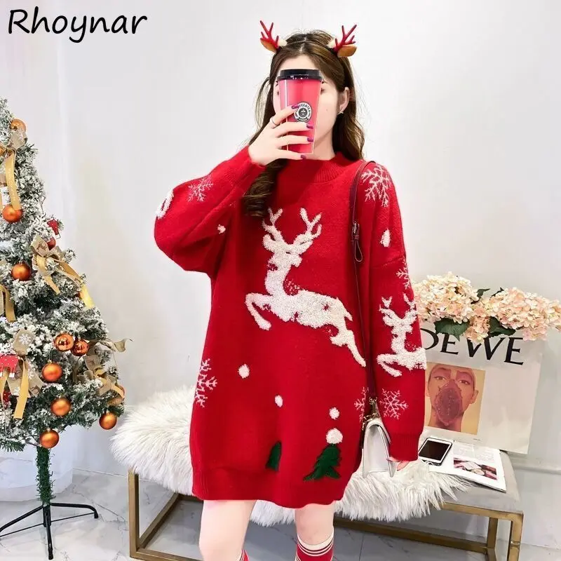 

O-neck Pullover Women Christmas Snowflake Knitting Winter New Korean-style Trendy All-match Long-sleeve Leisure Cute Schoolgirls