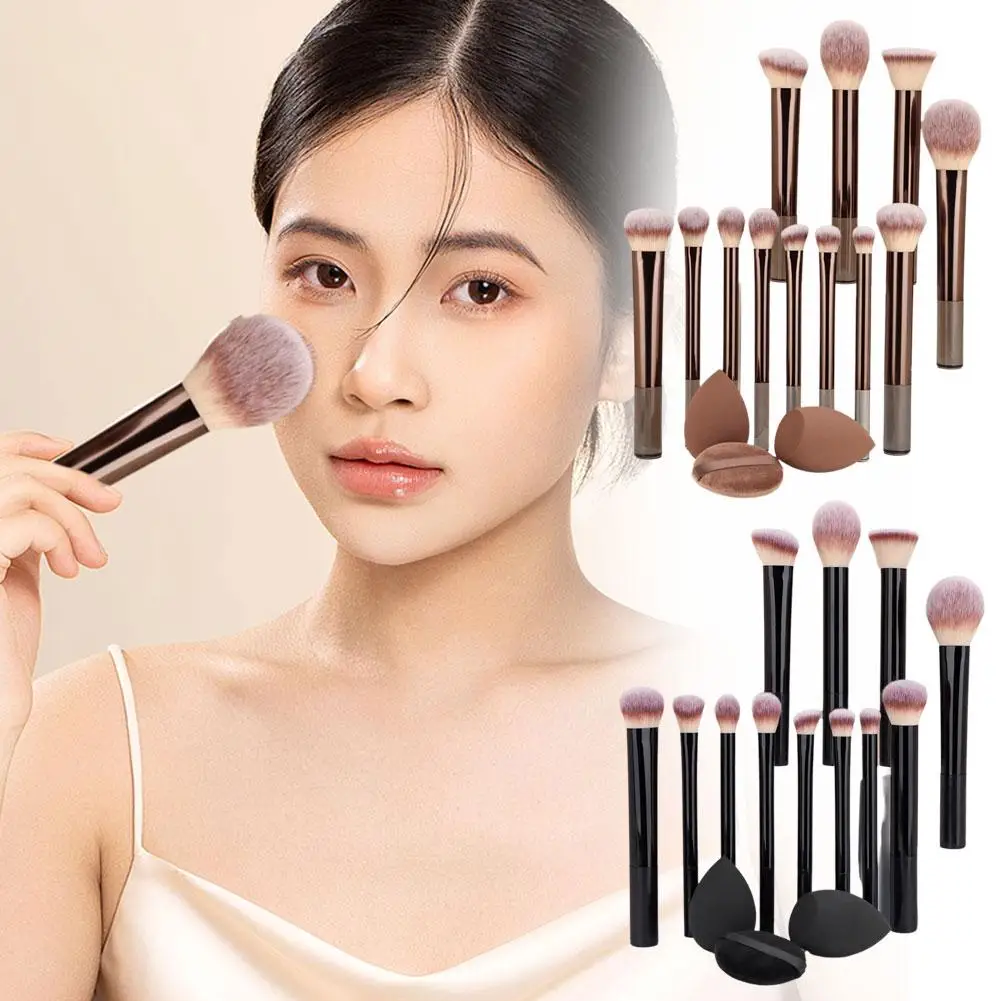 Make-up-Pinsel-Set, 12-teilig, Everyday Essentials, Make-up, Schwarz mit Schatten, Augen-Concealer, Pinsel, Puderetui, Rouge-Set, Foundation, Y2X4
