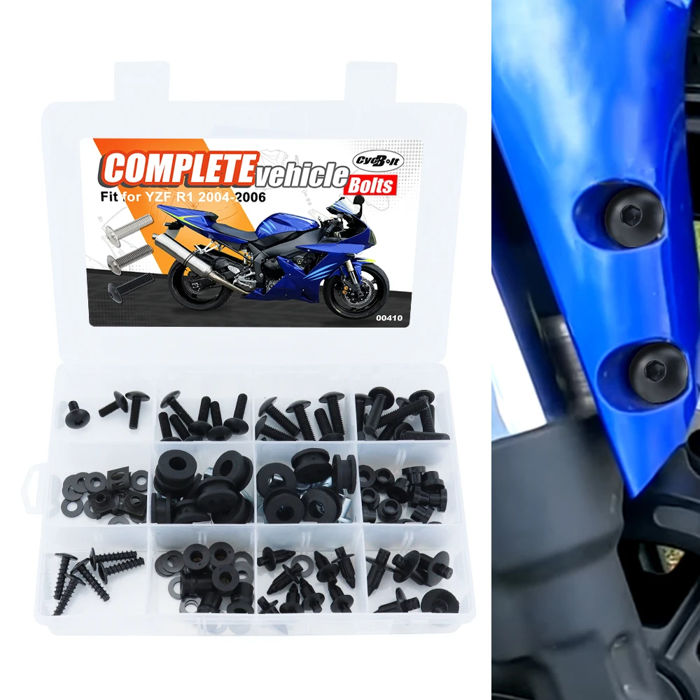 

Motorcycle Fit For Yamaha YZF R1 2004 2005 2006 YZFR1 YZF-R1 Complete Full Fairing Bolts Kit Fairing CIips Nuts Screws Grommets