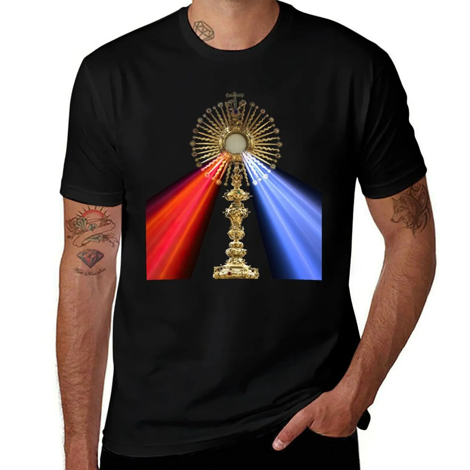 

Jesus Divine Mercy Eucharist Holy Host Mass Sacred Heart of Jesus Catholic Prayer 2010 T-Shirt Modern Print Casual T-Shirt