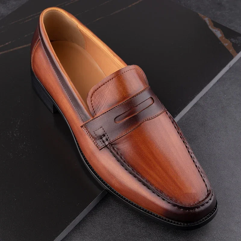 

Leather Shoes for Men Brown Comfortable High-end Hand Suture Fashion Slip-On Loafer Wedding Party Dress Designer Men Casual Shoe