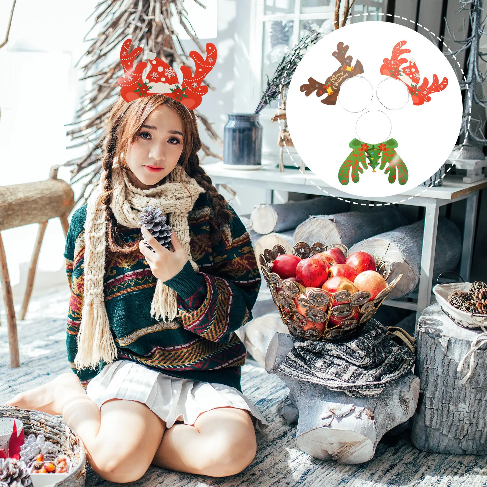 

9Pcs Christmas Antler Headband Reindeer Antlers Hairband Party Costume Xmas Hair Accessories Holiday Decorative Headwear