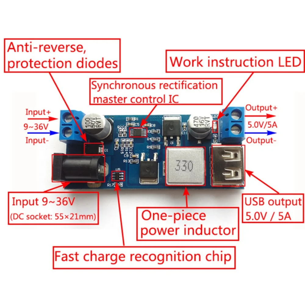 DC-DC 24V/12V To 5V 5A Step Down Power Supply Buck Converter Replace LM2596S Adjustable USB Step-down Charging Module For Phone