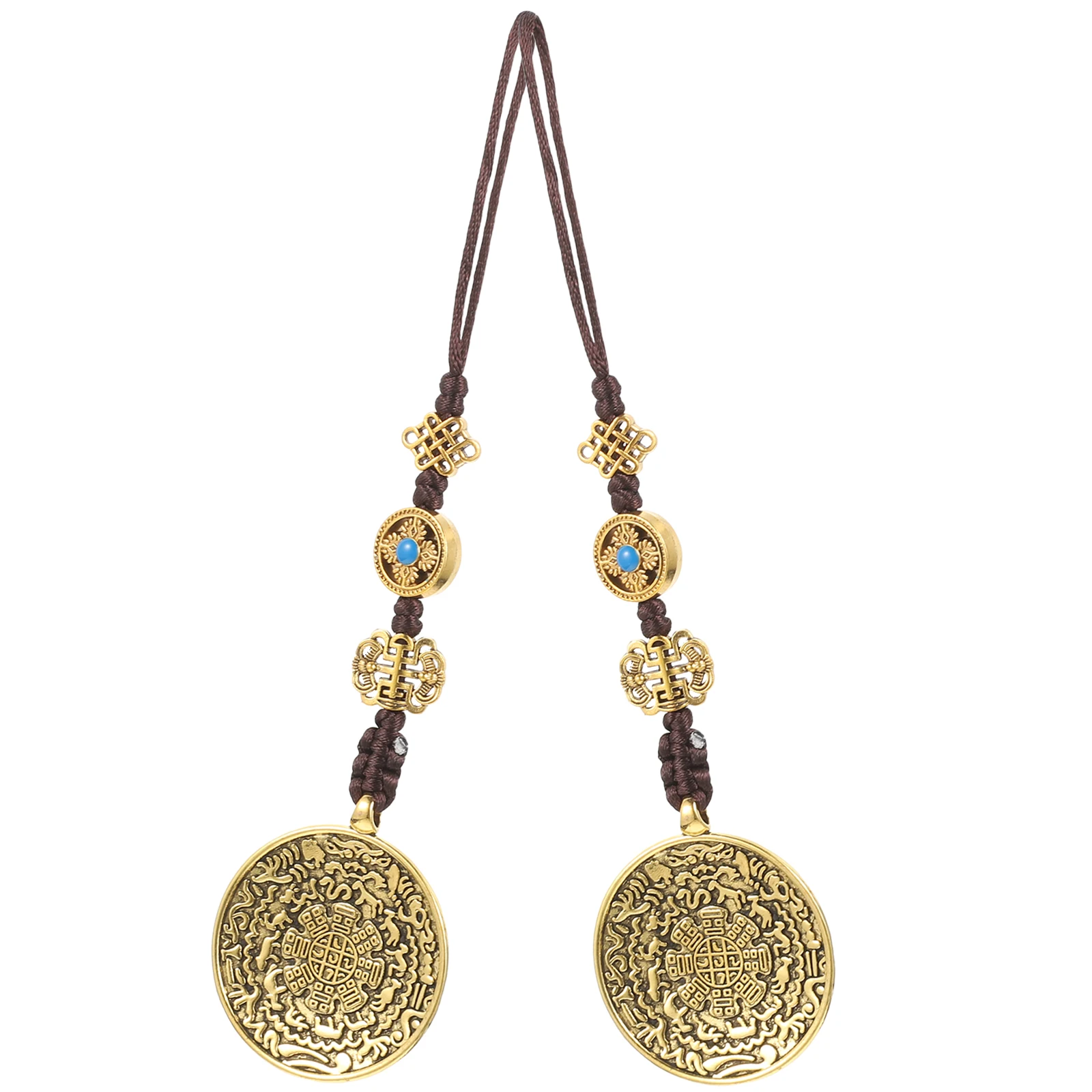 

2 Pcs Tibetan Waist Pendant Sweater Chain Vintage Necklace Gossip Mirror Easy to Wear Mens Alloy Rope