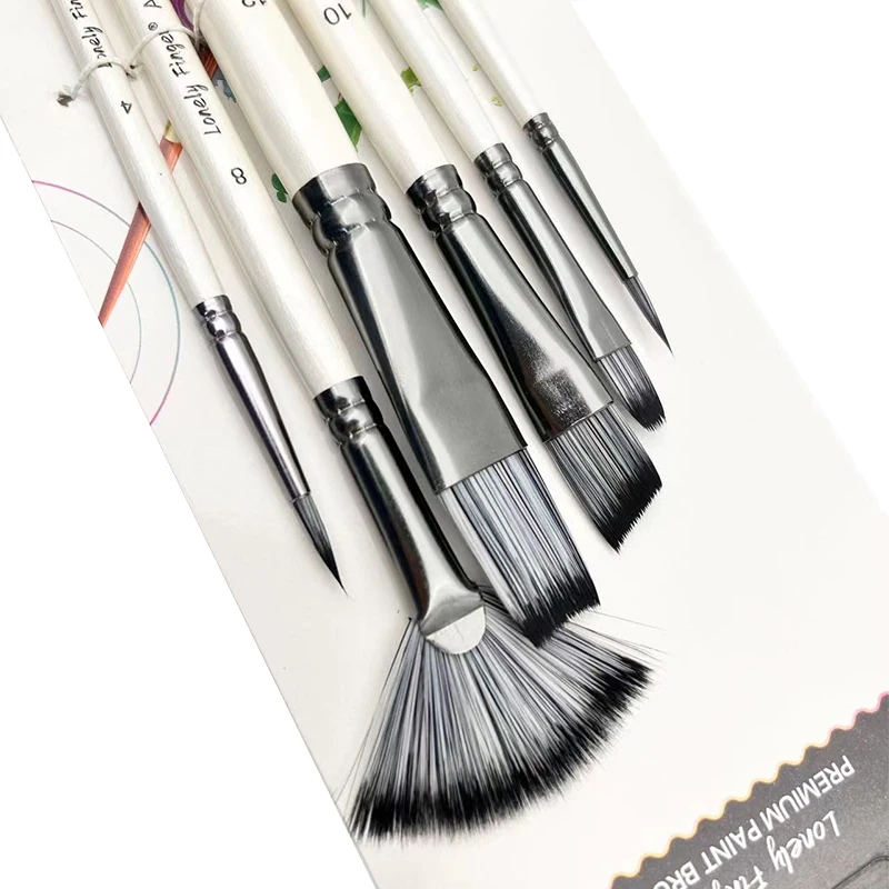 6pcs Professional Artist Paint Brush Set Soft Nylon Tips Painting Brushes Kit For Canvas, Watercolor & Fabric For Students