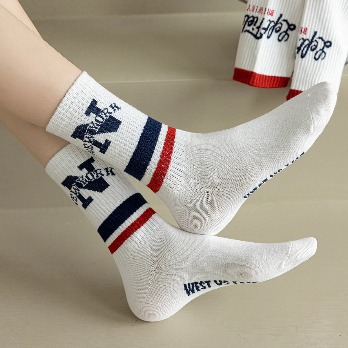 3 Pairs Tube Letter Jacquard Knit Chic Ankle Socks Party Cyclisme Lady Tube Socks Daring  Fitness Home Korean Adult Streetwear