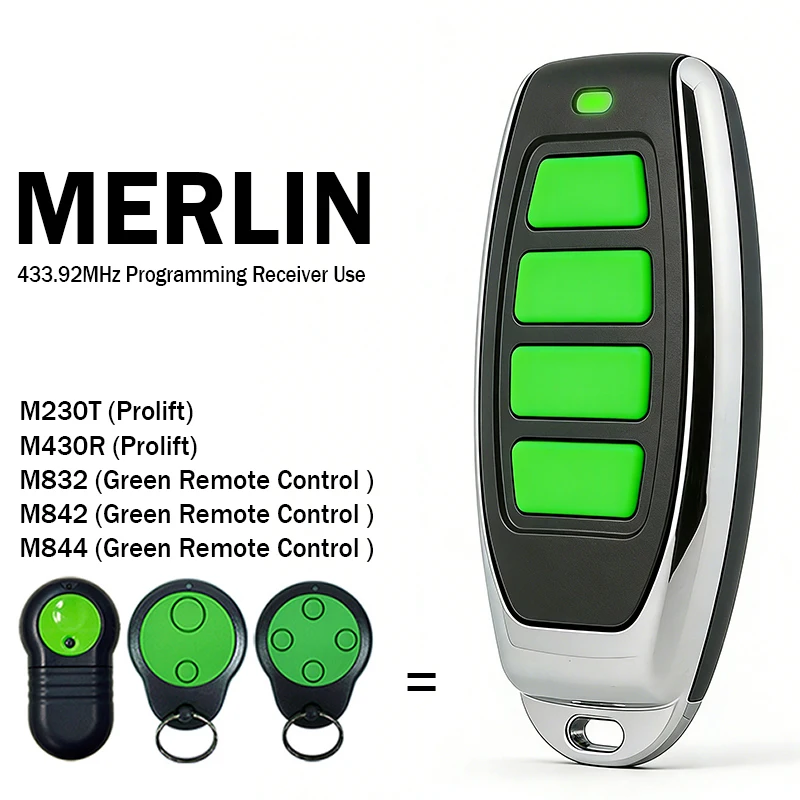 MERLIN M842 M844 M832 Garage Door Remote Control 433.92MHz Work With MERLIN Prolift 230T 430R Garage Door Opener Receiver Motor