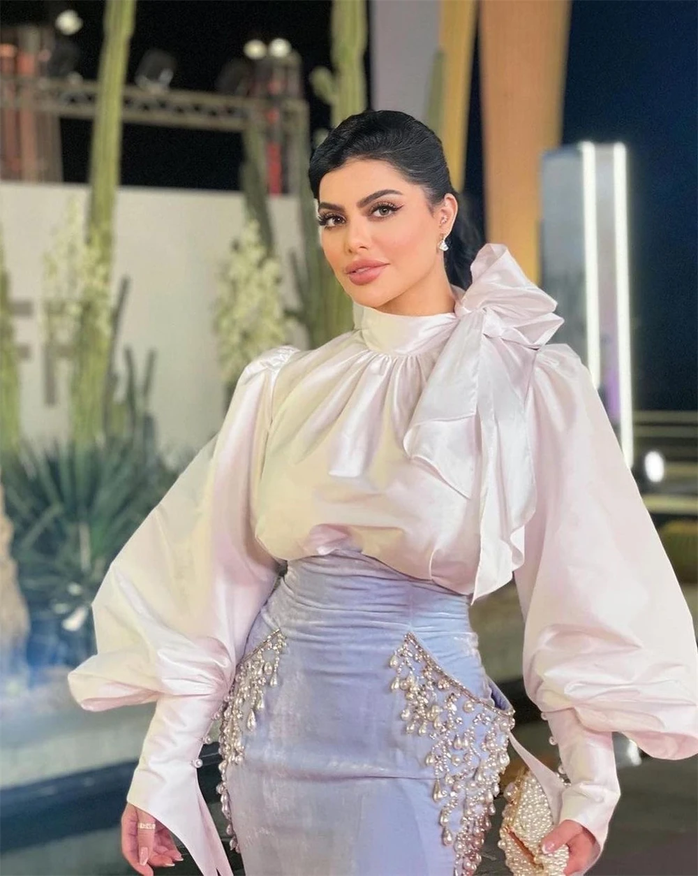 Vestido de noche de Arabia Saudita, Jersey con lazo, perlas, cuentas, graduación, línea A, cuello alto, vestido de ocasión a medida, vestidos Midi