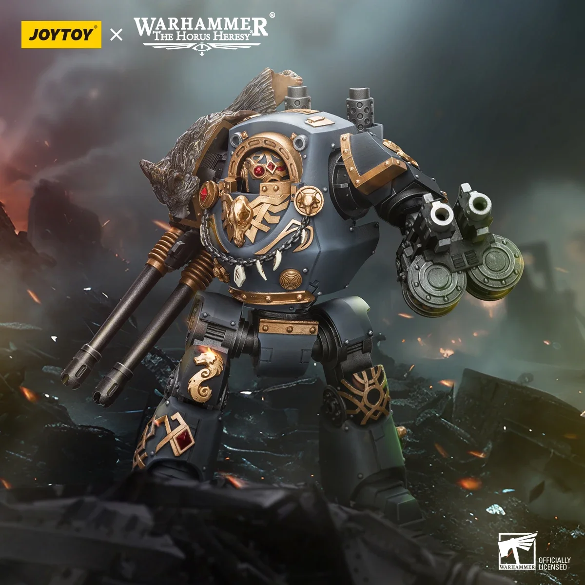 JOYTOY Warhammer 40k 1/18 Action Figures Mecha Anime 24cm Space Wolves Contemptor Dreadnought with Gravis Bolt Cannon