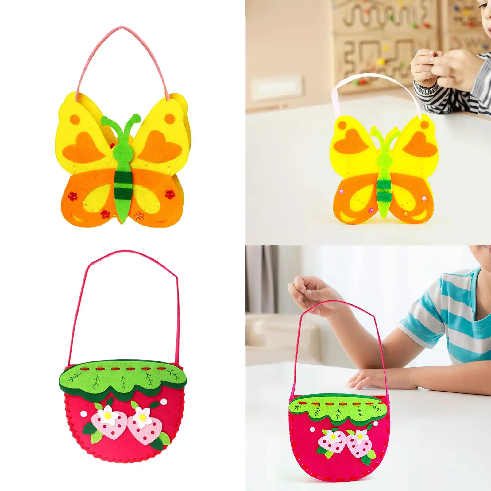 DIY Sewing Bag Set Educational Toys Child Sewing Crafts Felt Handbag Material Bag Making Supplies for Preschool Kindergarten