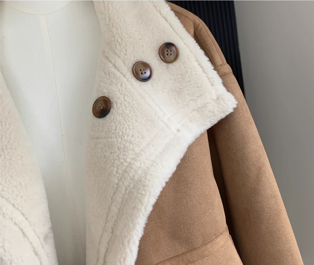 2025 neue Frauen Winter Warm Dicken Wildleder Mantel Zwei Weg Tragen Frauen Pelzigen Mantel Drehen Unten Kragen Frauen Jacke Mantel casaco feminino