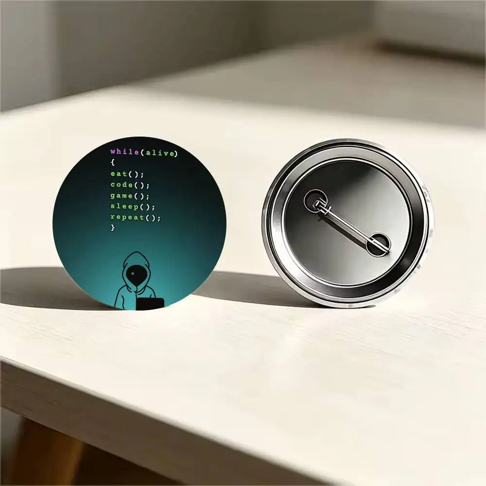 Hacker Computer Code Art 25 32 44 58 75mm Circular Buttons Brooches Lapel Clips Trendy Ornament Festive Souvenir Present