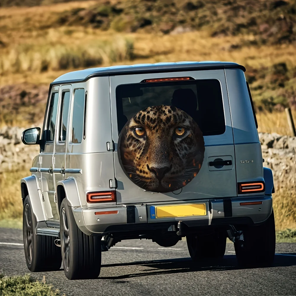 Leopard Face Tire Cover Durable Polyester Spare Wheel Protector Outdoor Accessory