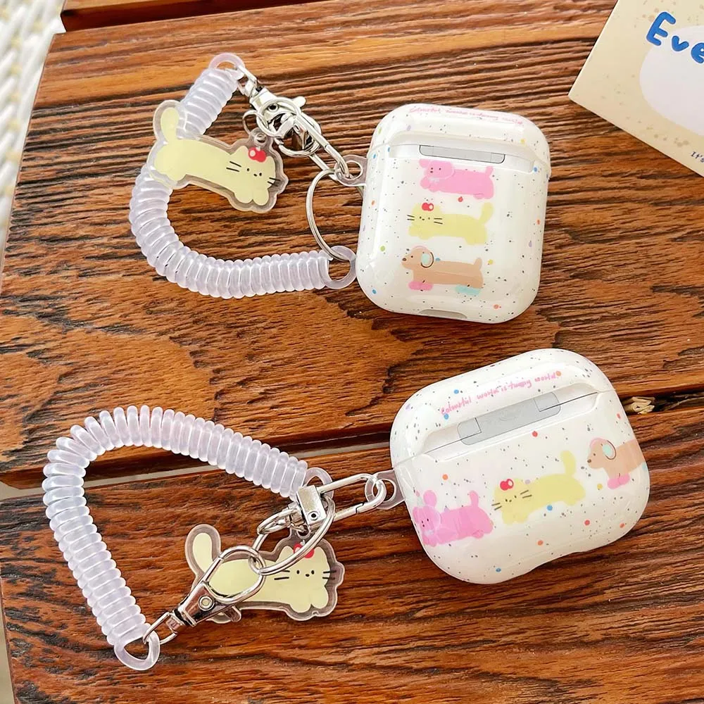 الكرتون القط جرو النقاط الملونة حقيبة سماعة الاذن ل AirPods Pro 2 لينة بولي TPU فوندا ل AirPod 1 2 3 Pro مع قلادة الربيع مرنة