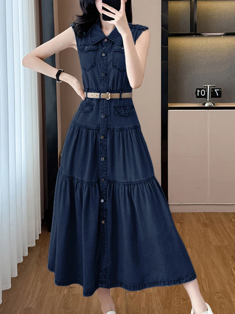 2025 ZANZEA moda vestido de verano mujeres elegante trabajo de oficina sin mangas vestido veraniego Casual solapa cuello botón Midi bata Vestidos sólidos