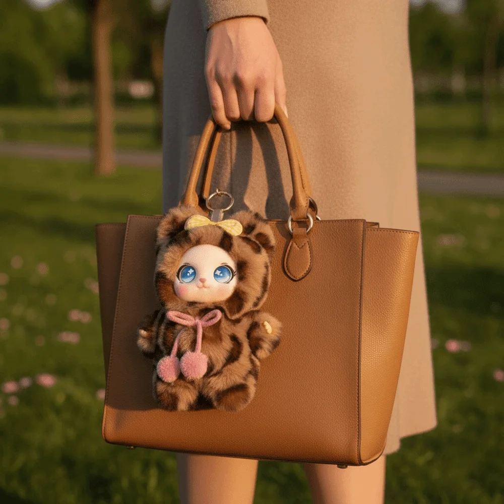 Cute Leopard Print Rabbit Figures Ornaments Bag Hanging Rabbit Keychain Big Ear with Flower Vinyl Bunny Pendant Lady/Girls