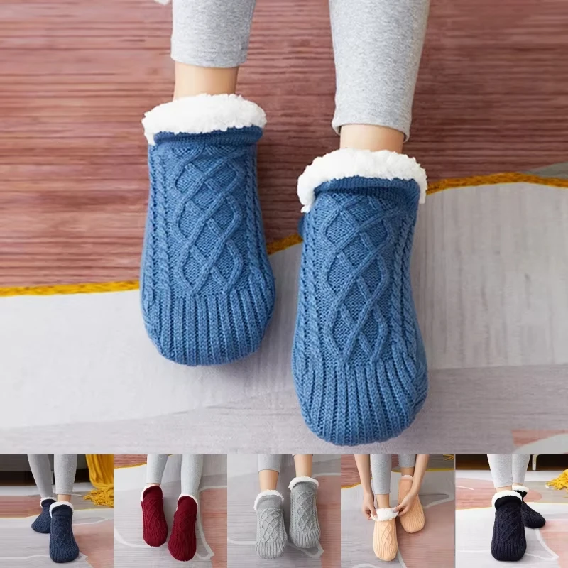 Thickened Winter Woven Thermal Cashmere Socks Floor Socks Women Carpet Home Plus Socks Velvet Sleep Socks Slippers Boat Socks