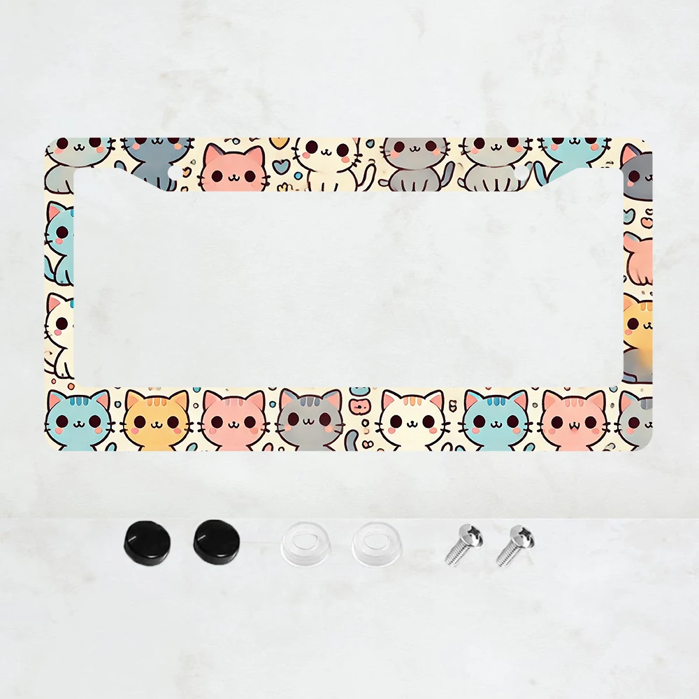 

1PC Hand Drawn Cartoon Cat License Plate Frames Cover Holders Aluminum Cartoon Cat License Plate Cover with Screw Caps Cover
