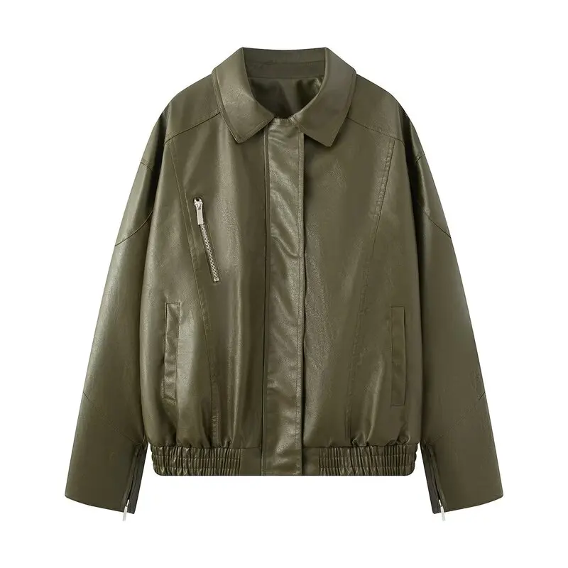 Retro Sle losse casual leren Jaet dames faionable veelzijdige herfst nieuwe collectie lange Sve jas met ritssluiting