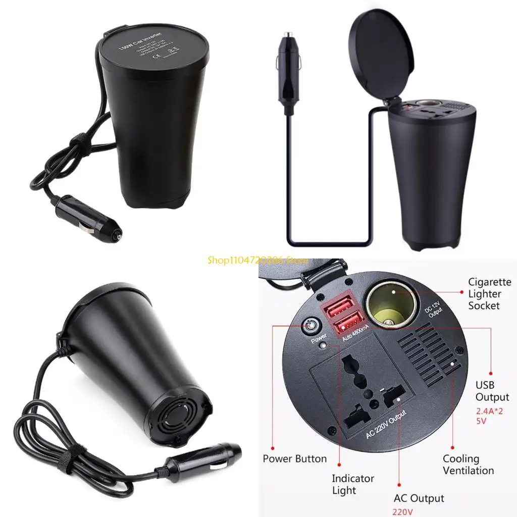 

K0EA Легкий автомобильный инвертор мощностью 150 Вт с 2 портами USB для быстрой зарядки в поездках. Аварийный источник питания.