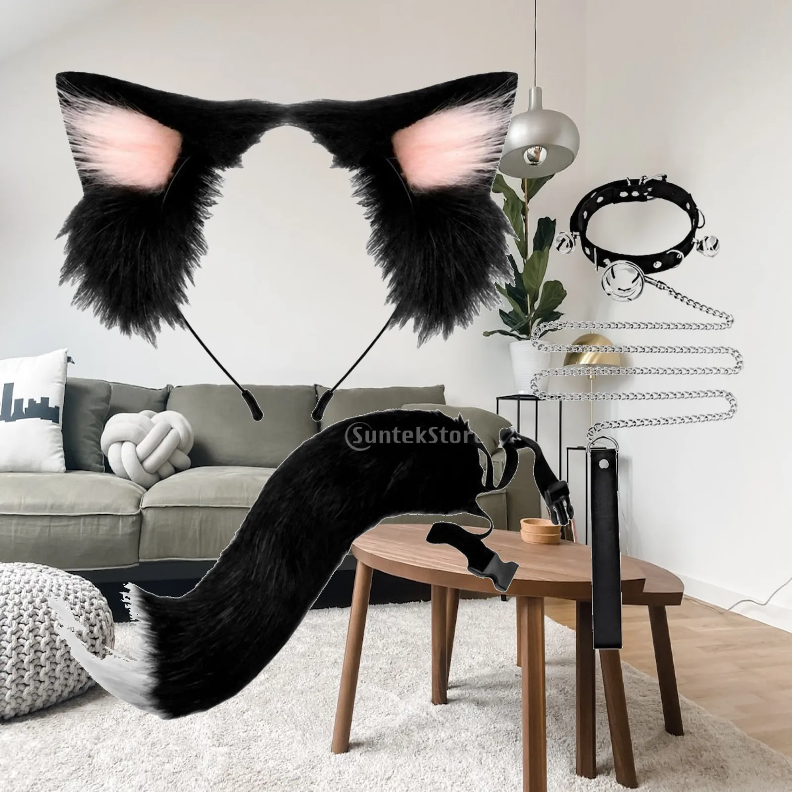 Furry Cat Ear Headpiece Cosplay Hairband Anime Head Accessories for Women Girls Costume Party Stage Performance Wear