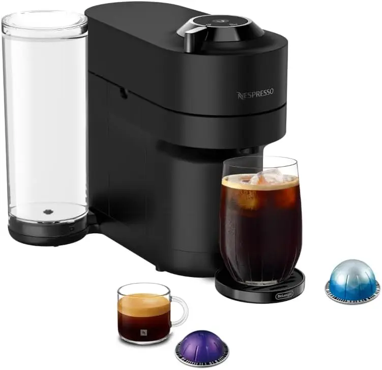 Vertuo Pop+ Deluxe Coffee & Espresso Maker by De'Longhi, Black | Black matte dark chrome coffee machine with sleek design, 37