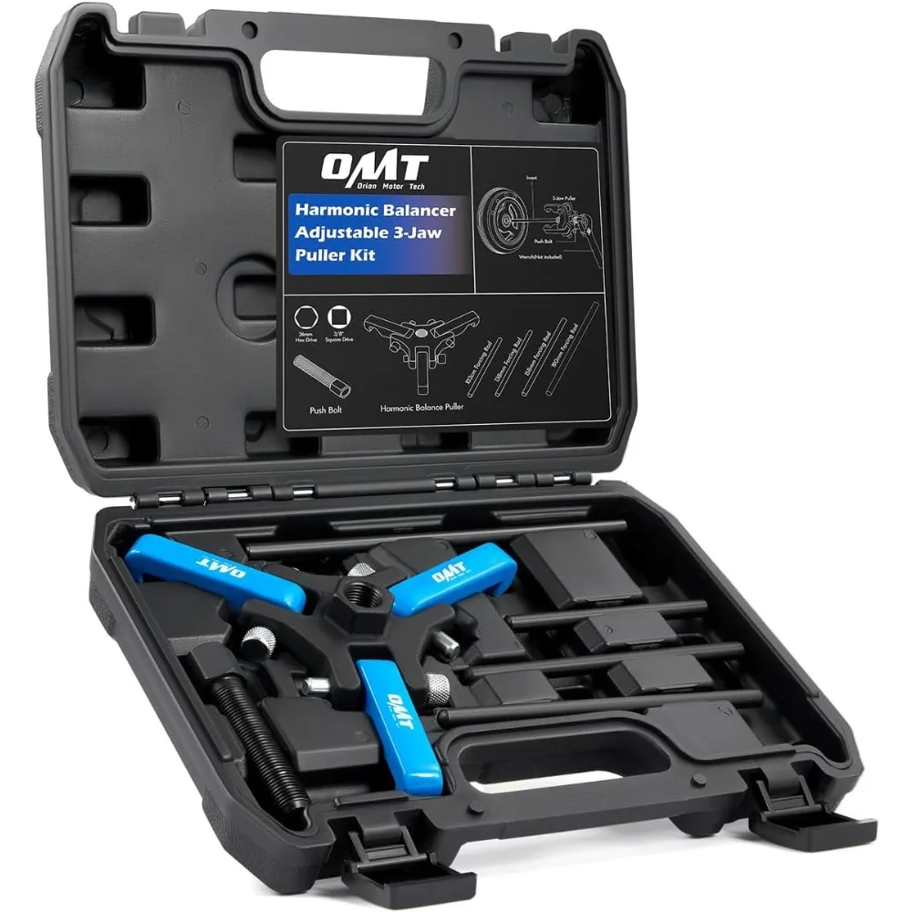

orion motor tech harmonic balancer puller kit, adjustable 3-jaw puller set for removing harmonic dampers & balancers, 3-jaw pull