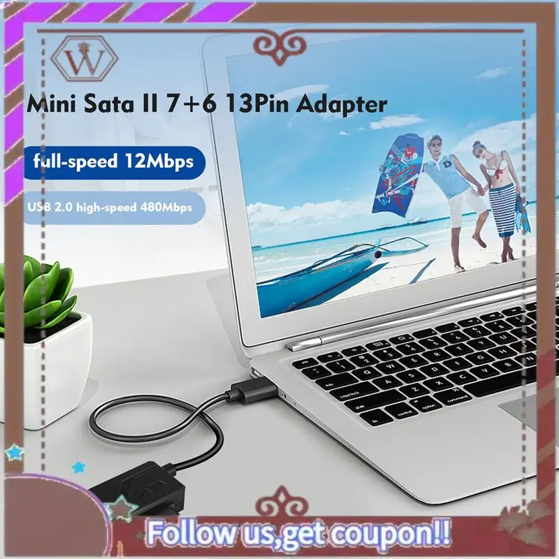 ABBG-USB 2.0 To Mini Sata II 7+6 13Pin Adapter Converter Cable For Laptop CD/DVD ROM Slimline Drive
