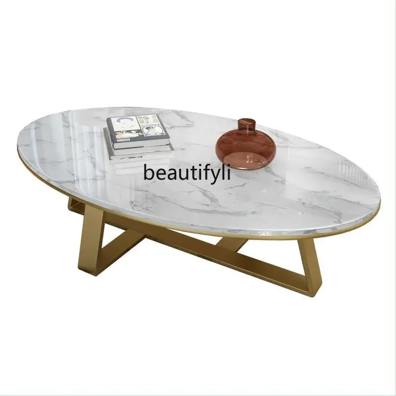 

Nordic Mild Luxury Marble Oval Coffee Table Living Room Iron Simple Modern Small Apartment