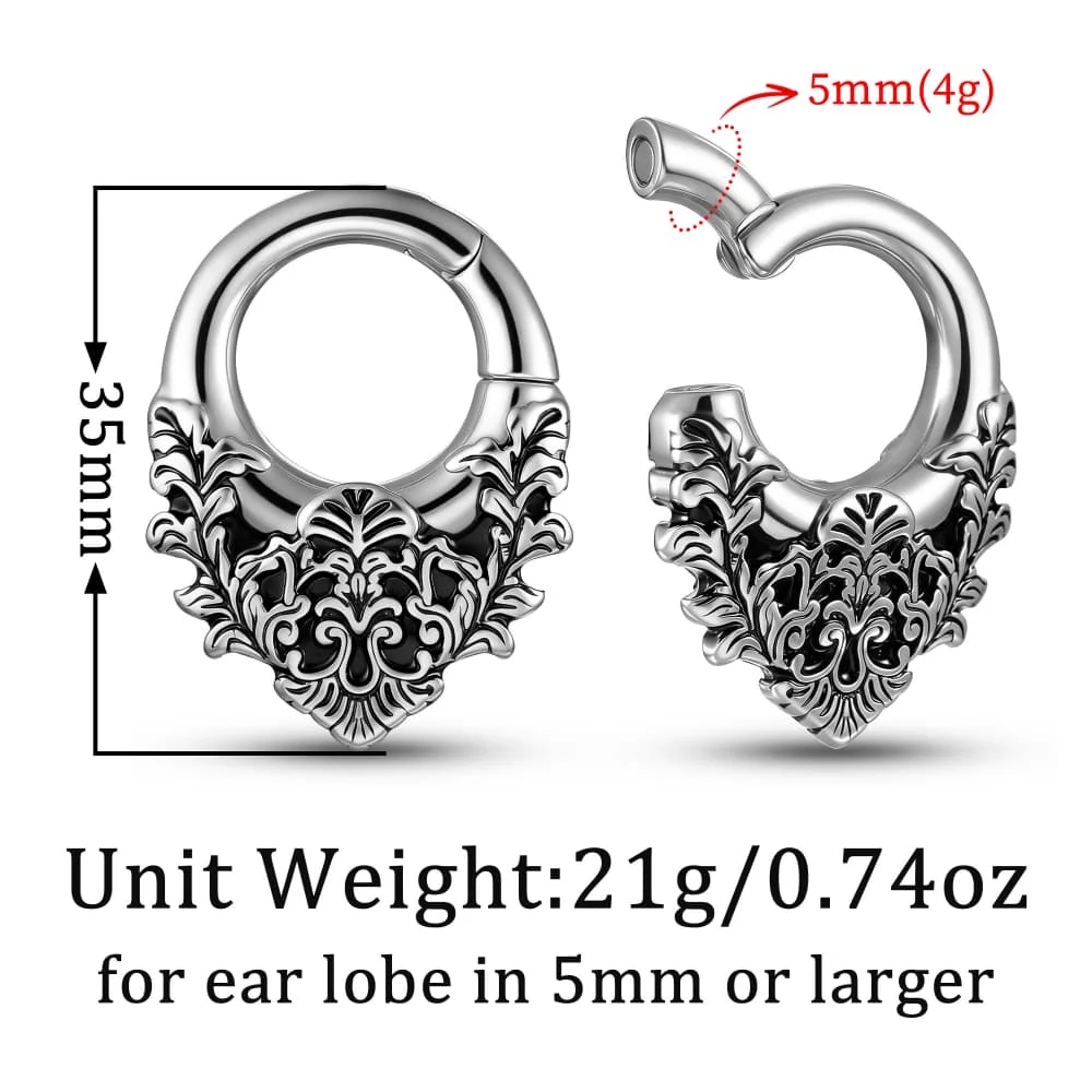 Casvort 2PCS Stainless Steel Ear Weights Hanger for Pierced Ears 4G 5mm Magnetic Clicker Ear Gauges Vintage Flower Vines Pattern