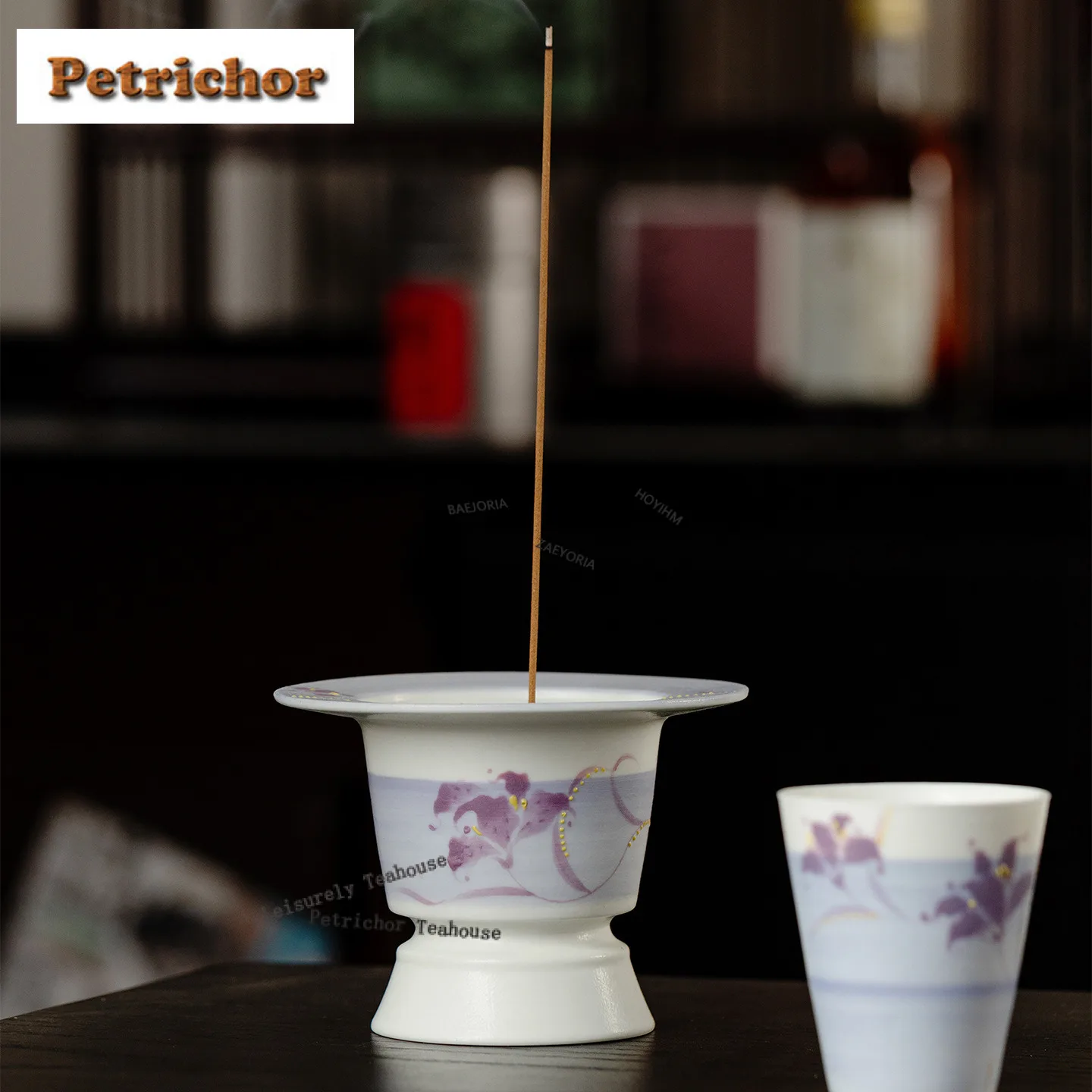 Hand-painted Purple Iris Flower Incense Holder Mist Smoking Steamers Incense Burners Consecrate Censer Buddhism Decoration