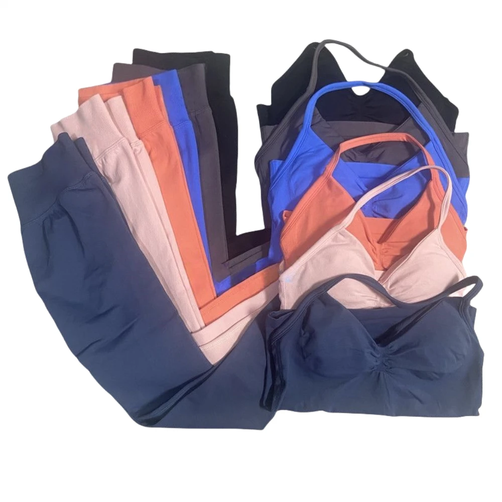 

2 Piece Sets Workout Clothes for Women Yoga Set Outfits Longline Strappy Vest&Leggings Resistance Training Seamless Gym Set