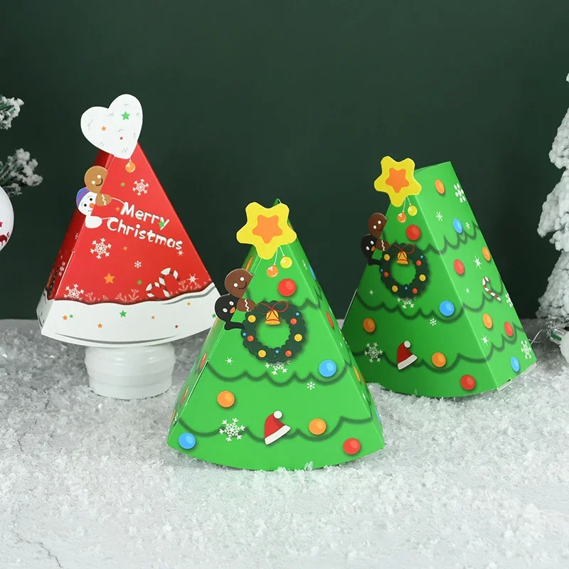 5Pcs Merry Christmas Tree‑Shape Gift Boxes, Candy Cookie Packaging Bags, Xmas Party Favor Storage Box Christmas Decorations Navi