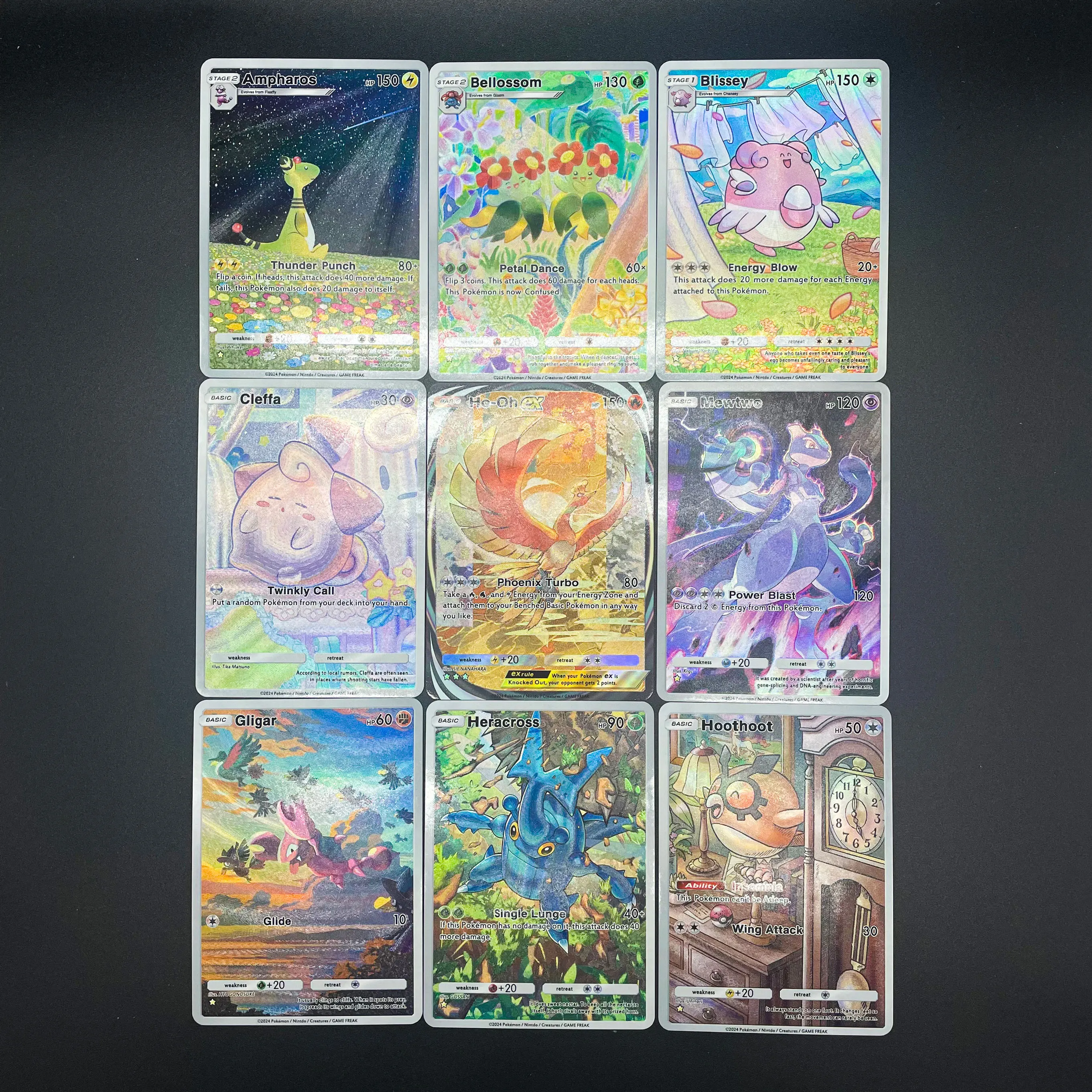 Cartão de coleção de bolso ptcg, 21a instalação, inglês, amharos cleffa blissey mewtwo, textura em relevo, cartão flash, presente para crianças