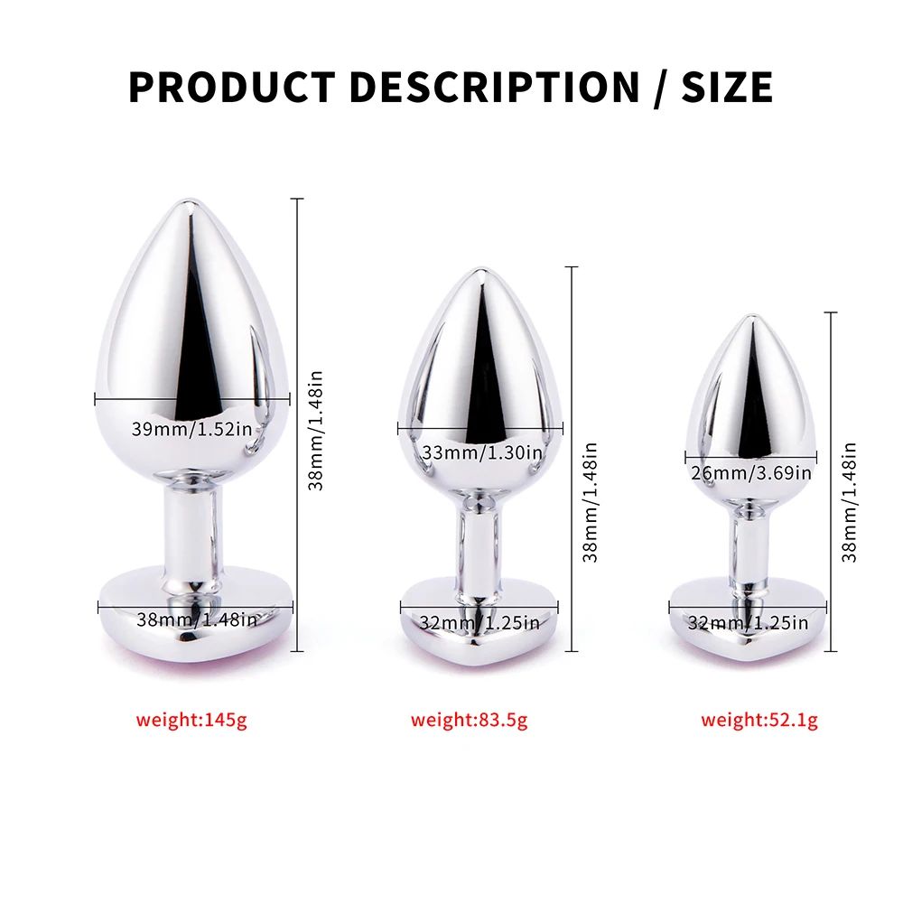 3 Sizes Anal Plug Mini Heart Smooth Metal Stainless Steel Crystal Butt Plug Stimulator Smaller Anal Sex Toys For Men Women Anus