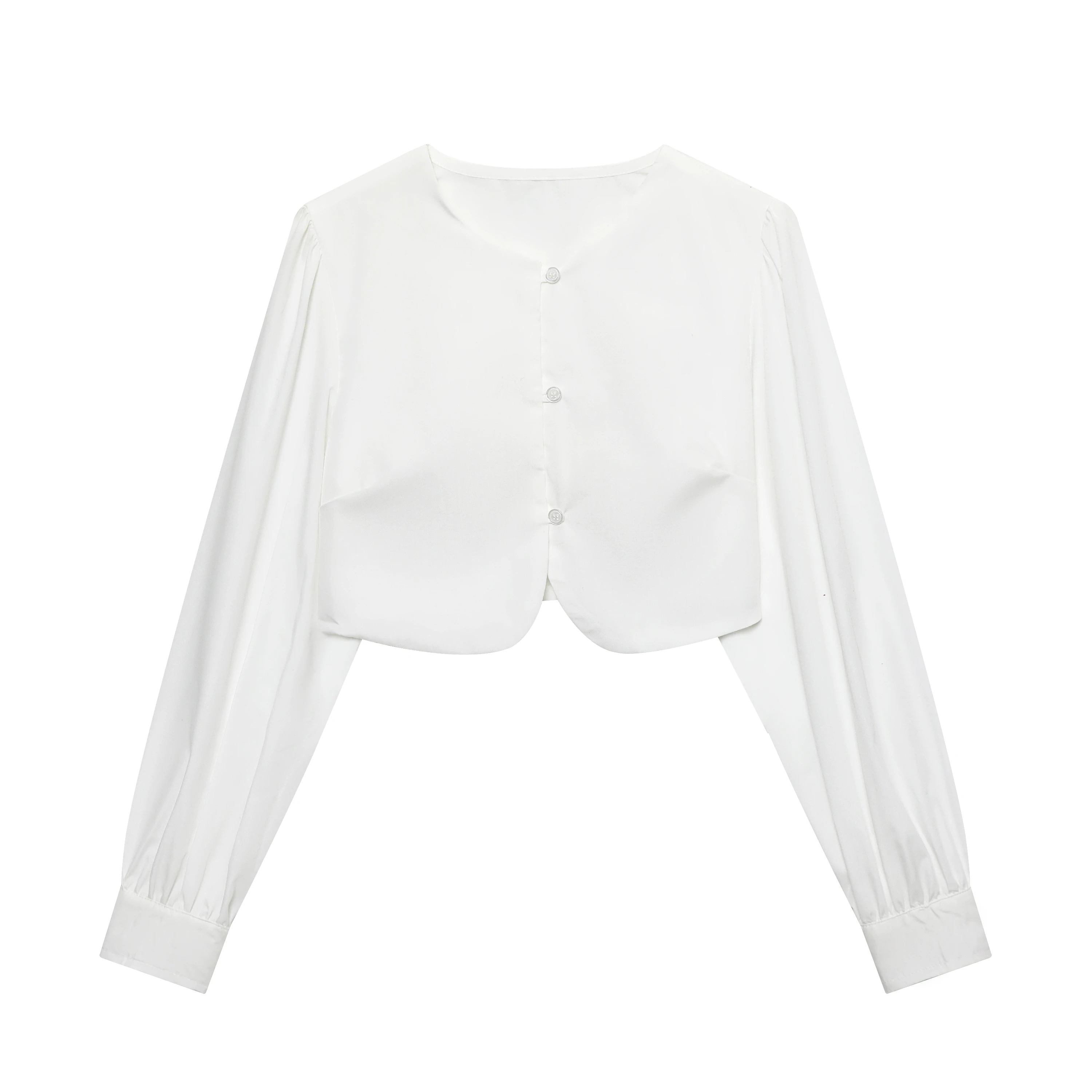 

Осенняя мода 2024, облегающая белая рубашка, элегантная рубашка с круглым вырезом и длинными рукавами, однотонный укороченный топ в уличном стиле, женская одежда