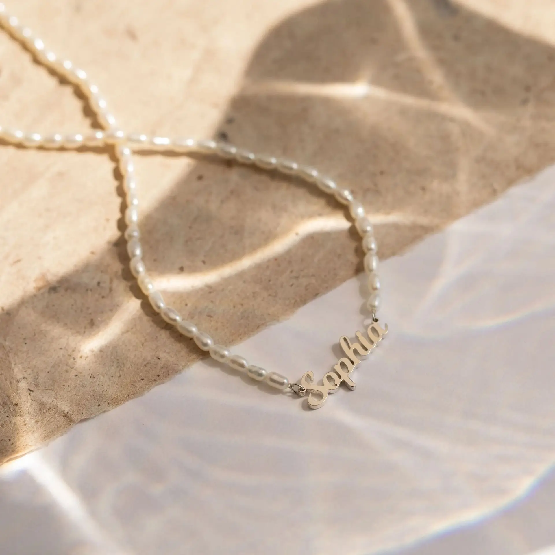 Personalized Name Pearl Collarbone Necklace, Dainty Handwritten Script Pendant, Elegant Minimalist Jewelry, Gift for Her